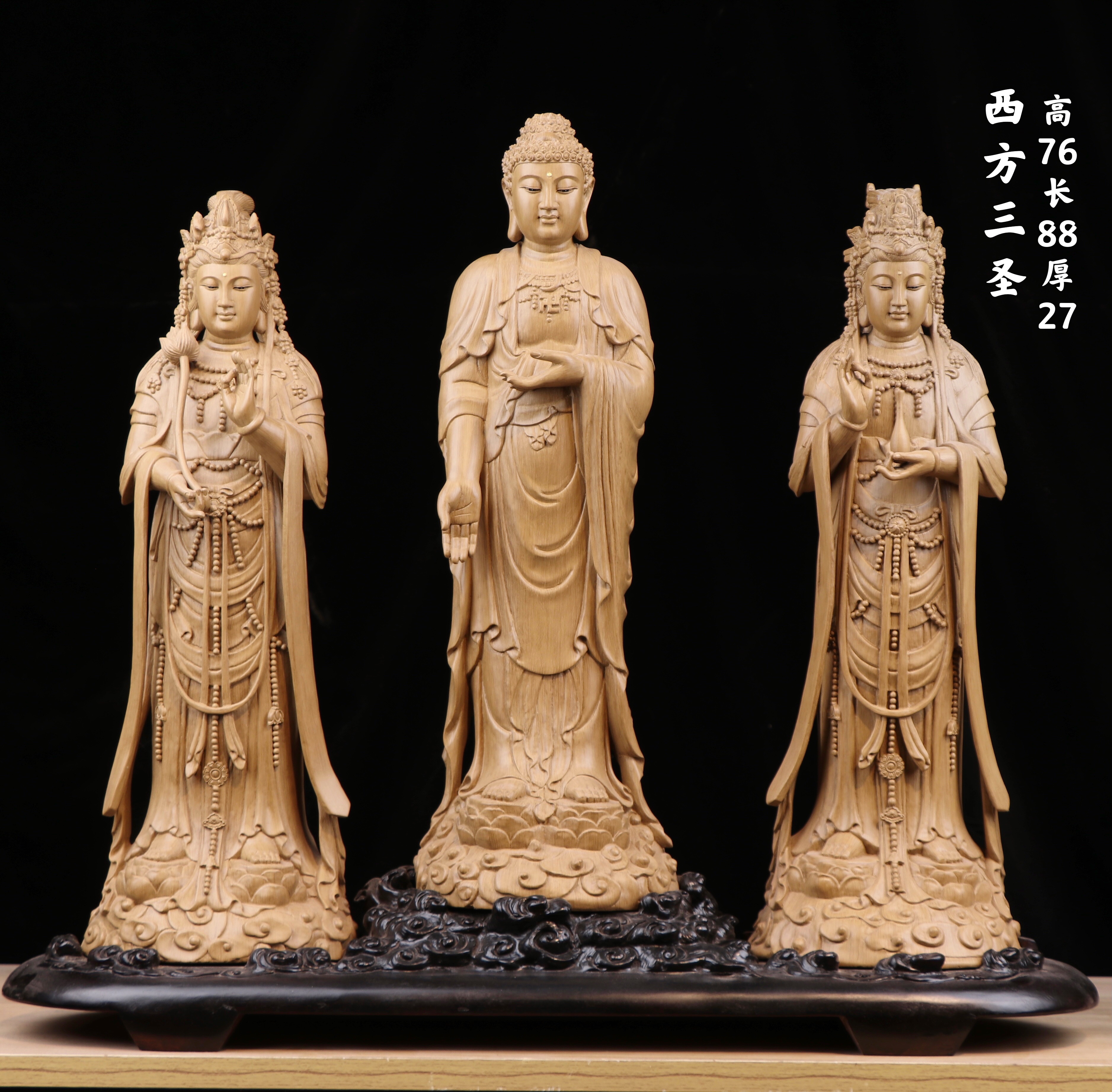 大型木雕佛像三宝释迦牟尼