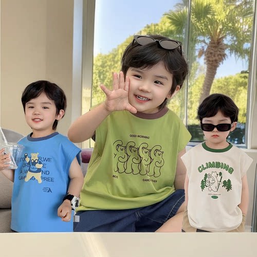 男童小熊背心无袖T恤夏装夏新款婴儿童装宝宝小童夏季上衣潮X4310