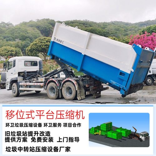 200吨/天垃圾处理环卫设备 28立方水平直压式垃圾压缩机