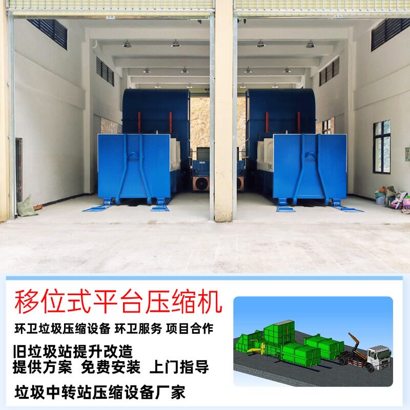 分体式水平直压式垃圾压缩机 勾臂式垃圾箱 配套垃圾集装箱22立方