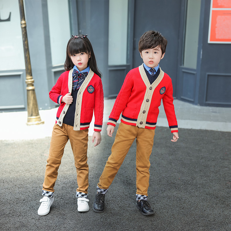 幼儿园园服针织毛衣开衫春秋冬装中小学生校服英伦风儿童班服套装