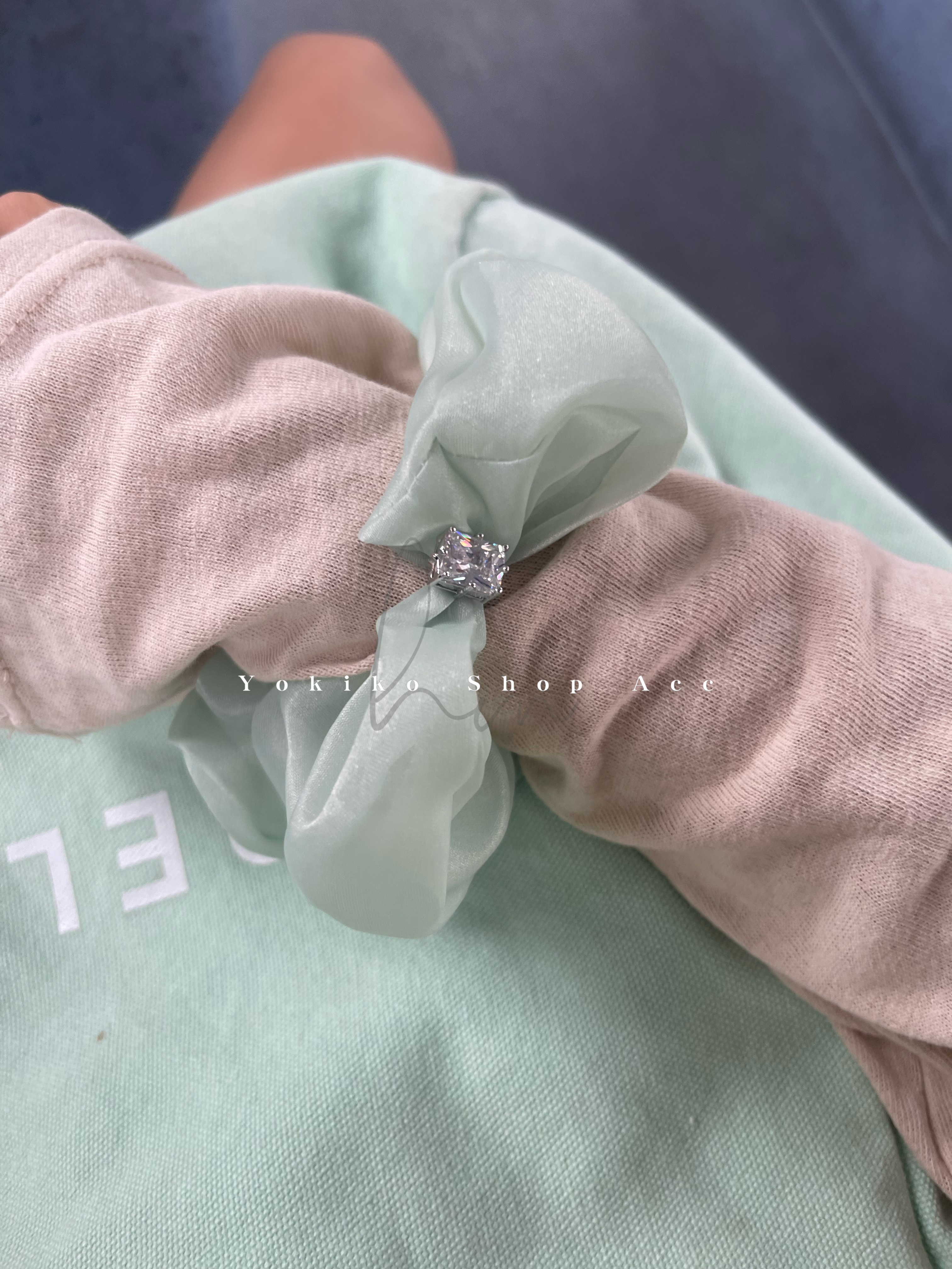韩国东大门进口新款薄荷绿白水晶大肠圈发圈女高级感气质百搭发饰