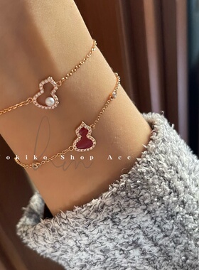 定制款新年镀金18K玫瑰金福禄珍珠红色好运手链红绳闺蜜礼物