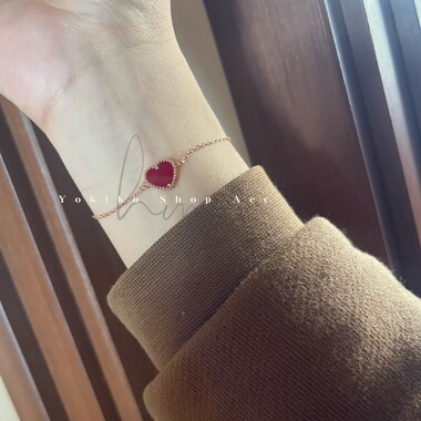 定制款玫瑰金18k镀金高保色新年红色爱心手链耳钉套装