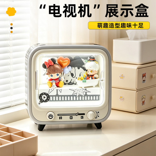 RMAX盲盒收纳展示架声控带灯防尘摆柜透明手办泡泡玛特灯光展示盒