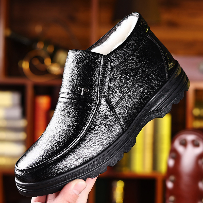 冬季男士棉鞋男鞋中老年人真皮防