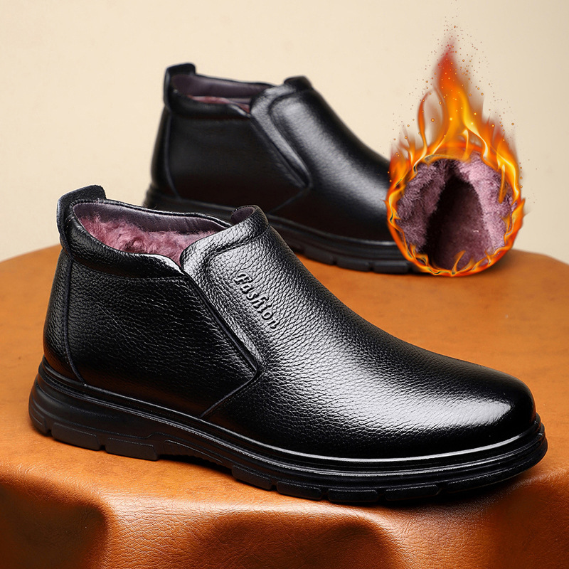 头层牛皮羊毛雪地棉鞋男鞋冬季加