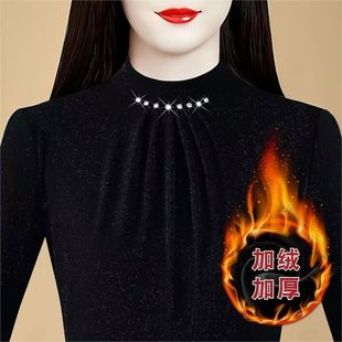 中老年妈妈保暖内衣女加绒加厚冬新款上衣秋衣蕾丝网纱内搭打底衫