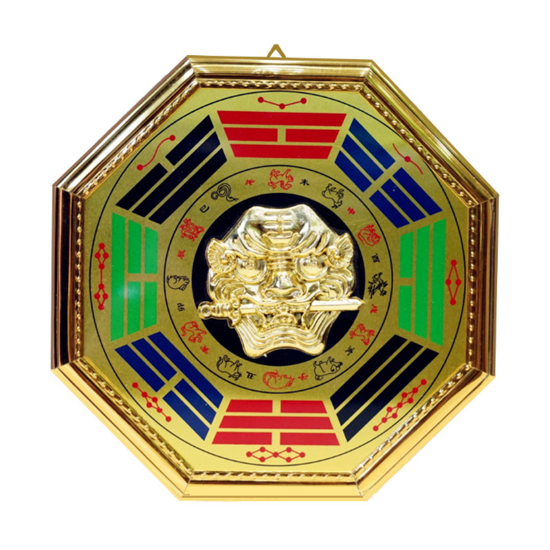 阳台罗盘生肖虎头八卦镜摆件