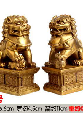 福缘一对大小家居工艺品铜狮子