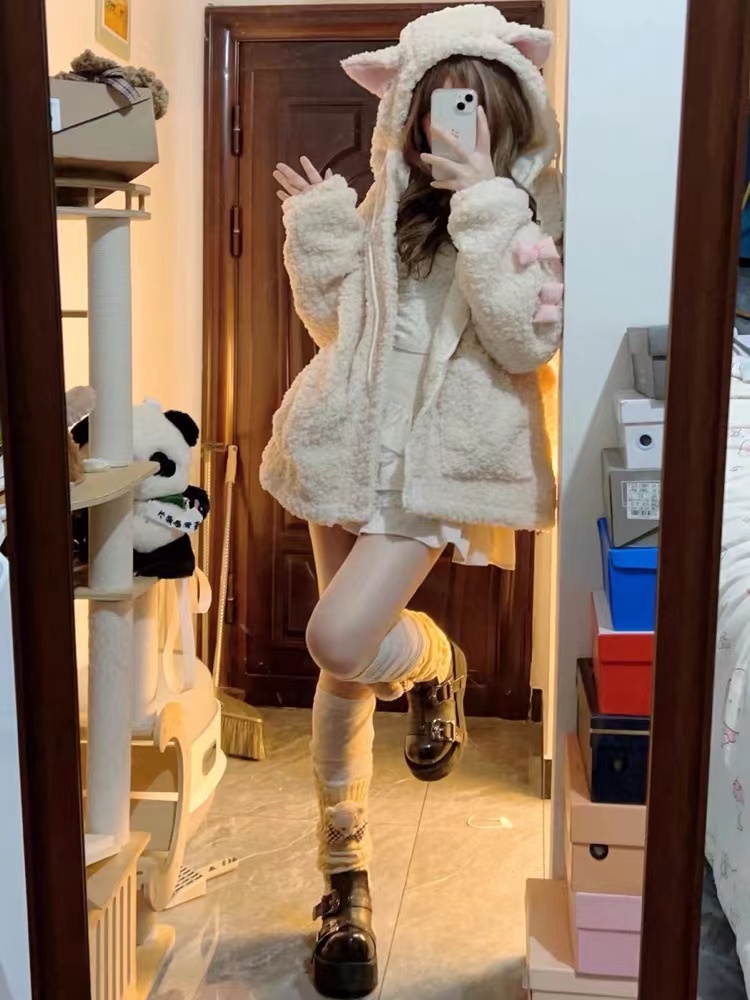 甜酷仿羊羔毛外套女冬季棉服