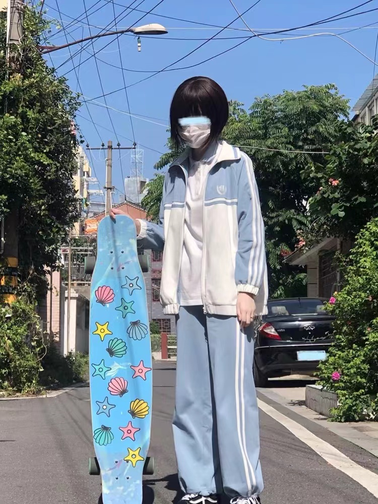 学院风休闲运动服套装女秋季卫衣开衫宽松阔腿裤可爱跑步两件套