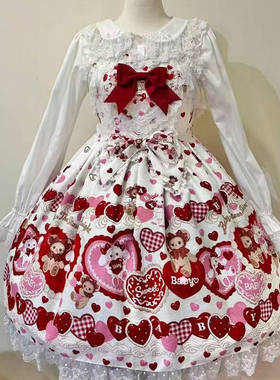 baby兔熊情人节Lolita蝴蝶结印花jsk连衣裙重工日系公主吊带裙夏