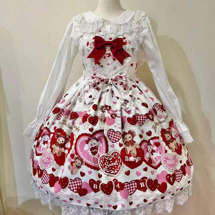 baby兔熊情人节Lolita蝴蝶结印花jsk连衣裙重工日系公主吊带裙夏
