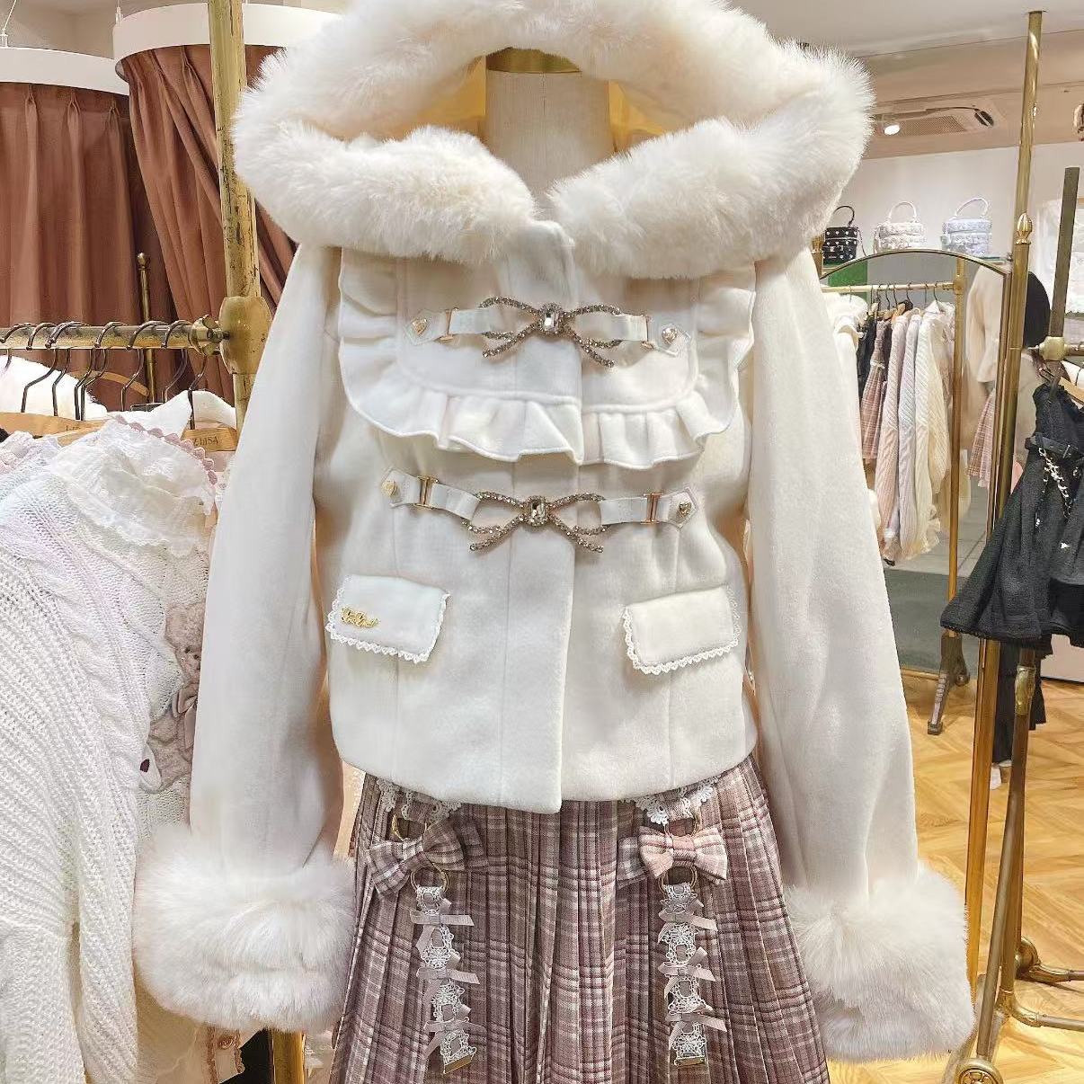 法式甜美设计感蝴蝶结连帽外套