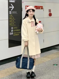 幼稚園秋冬可愛娃娃領(lǐng)學(xué)院風(fēng)毛呢大衣日系減齡小個(gè)子中長(zhǎng)款 外套女