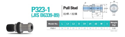 安威P323-1 JIS B6339-89中心出水拉钉 斗山机床BT40-15度拉钉