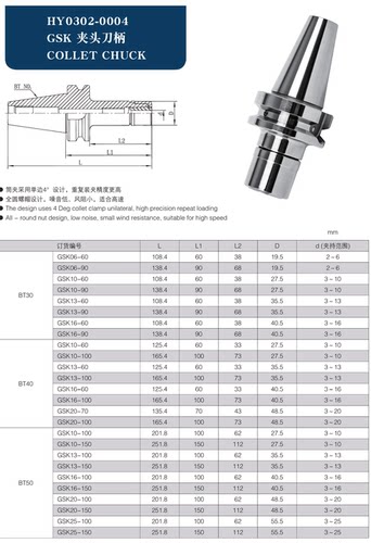 无风阻高速动平衡刀柄BT30-GSK13-60L BT40-GSK13-90L