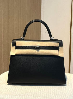 epsom皮黑色银扣全手工缝制KL凯莉包25CM高档女包女士手提包流行