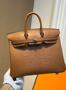 金棕色雾面美洲鳄鱼皮女士手提包BK铂金包25CM全手工缝高端定制