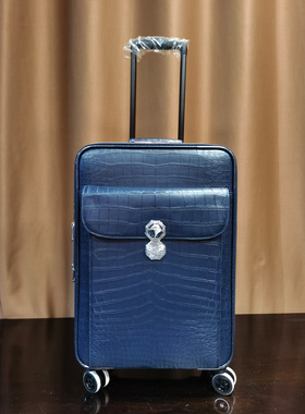 蓝色鳄鱼皮拉杆箱男女通用万向轮商务皮箱商务旅行箱鹰头密码锁