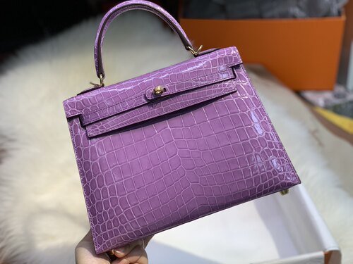 进口兴隆尼罗鳄鱼皮亮面凯莉包