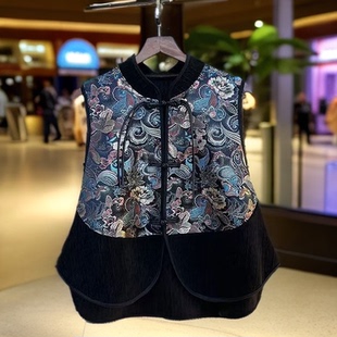 高档气质复古时尚 上衣 盘扣马甲洋气宽松显瘦提花刺绣马夹坎肩短袖