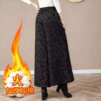 秋冬国风中式气质提花阔脚裤2025新款直筒裤宽松显瘦松紧休闲裤女