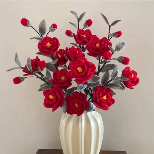 国潮风山茶花手工材料包diy扭扭棒创意加密毛条毛绒花束创意摆件