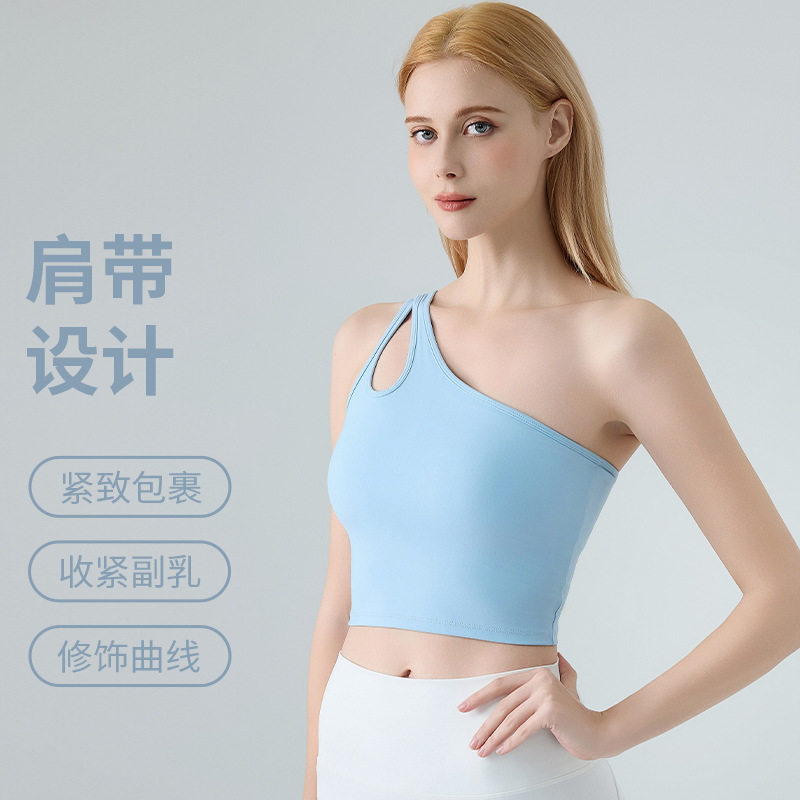 欧美单肩斜挎运动背心女外穿舒适