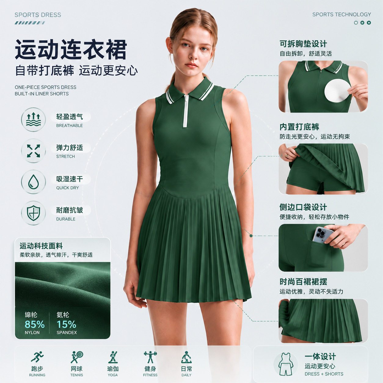 2025早秋运动网球连衣裙简约线条