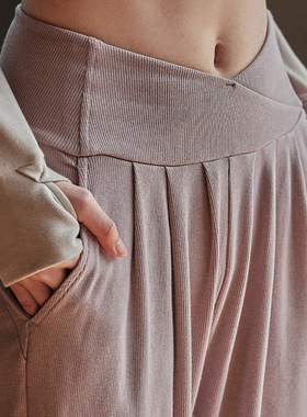 性感纯棉宽松束脚瑜伽长裤 镂空透气舒适慵懒运动裤日系风瑜伽裤