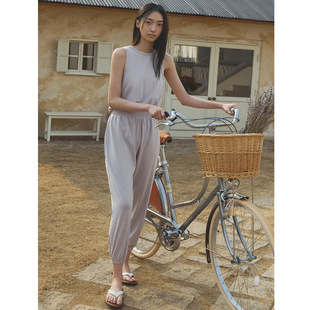 宽松美背开叉运动服 连体服瑜伽健身套装 百搭纯棉无袖 背心束脚裤