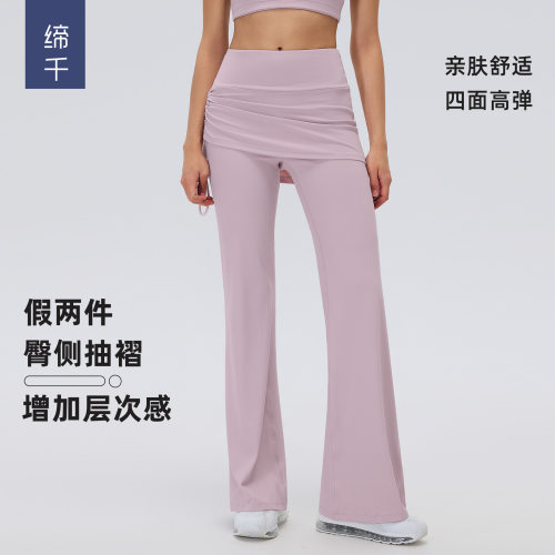 2025假两件高腰瑜伽裤侧边抽绳微
