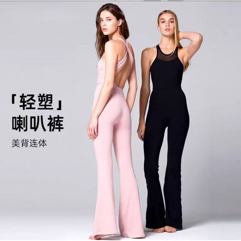 欧美运动瑜伽连体服女美背拼色连