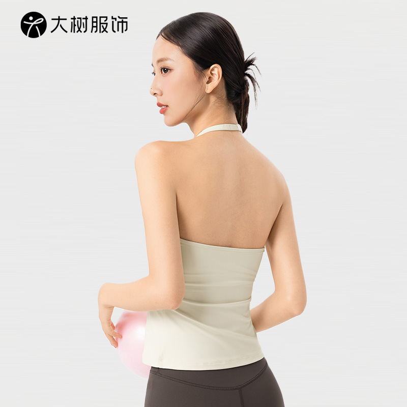 挂脖u领瑜伽背心女固定杯裸感舒