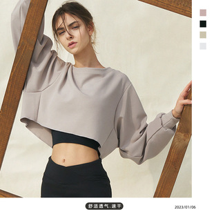 T恤外穿罩衫 宽松卫衣运动舞蹈长袖 2025 外贸瑜伽健身上衣短款 新款