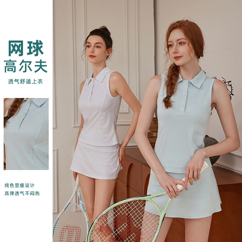 高尔夫前纽扣翻领瑜伽服女夏季速