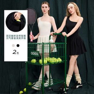 新款 女 单边斜肩设计健身连体衣运动冲浪网球裙训练防遮光连体裤