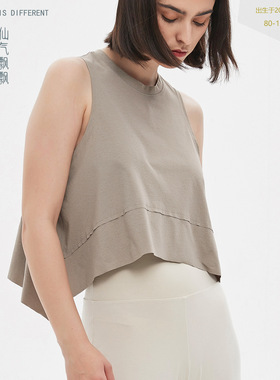 仙气飘飘瑜伽短袖无袖背心T恤宽松短款上衣运动跑步舞蹈服女夏季