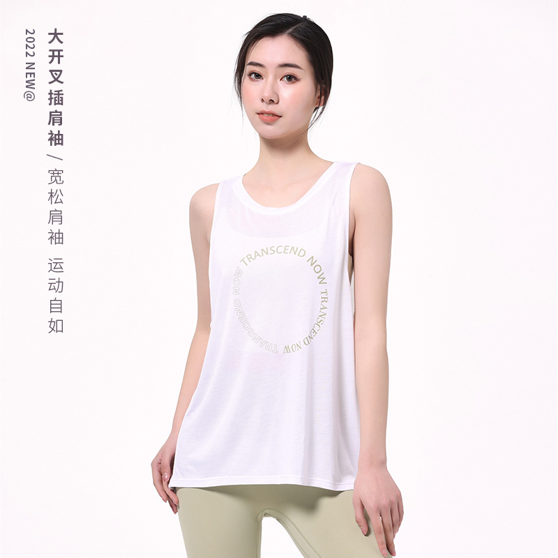 新款时尚印花LOGO无袖运动背心透