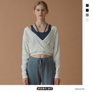 卫衣百搭宽松休闲女 运动健身上衣瑜伽罩衫 新款 两穿V领瑜伽服长袖