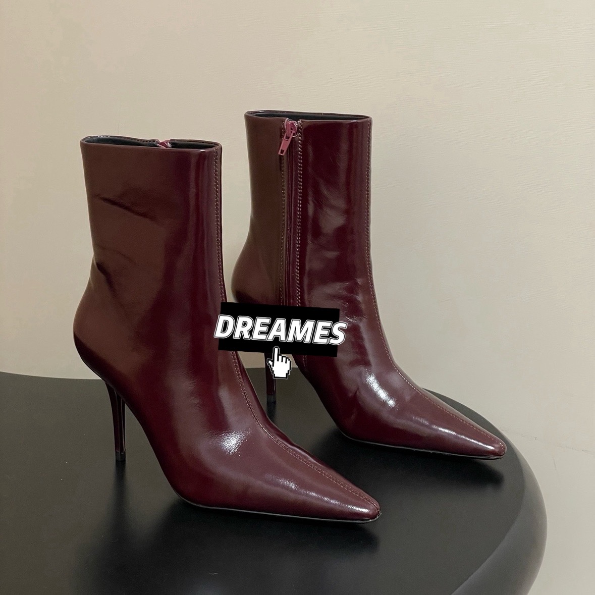 2025新款牛皮尖头细跟短靴女靴时装靴走秀款女鞋高跟鞋商务靴包邮