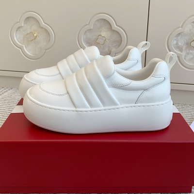 头层牛皮厚底鞋女松糕底小白鞋周洁琼同款面包鞋女鞋魔术贴乐福鞋