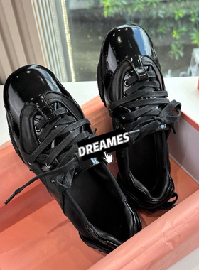 2025新款真皮圆头平底休闲鞋女系带小众平底休闲单鞋女鞋牛漆皮女