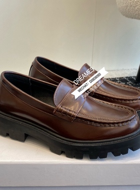 头层牛皮懒人鞋圆头厚底松糕鞋乐福鞋一脚蹬女鞋2025秋冬新款包邮