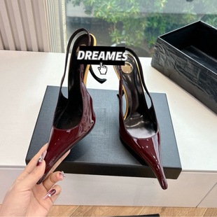 2025新款牛皮尖头细跟高跟鞋女后空凉鞋女鞋女款女鞋漆皮走秀包邮