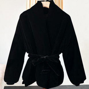 100桑蚕丝丝绒棉服外套女宽松保暖时尚 夹棉气质百搭秋冬棉袄