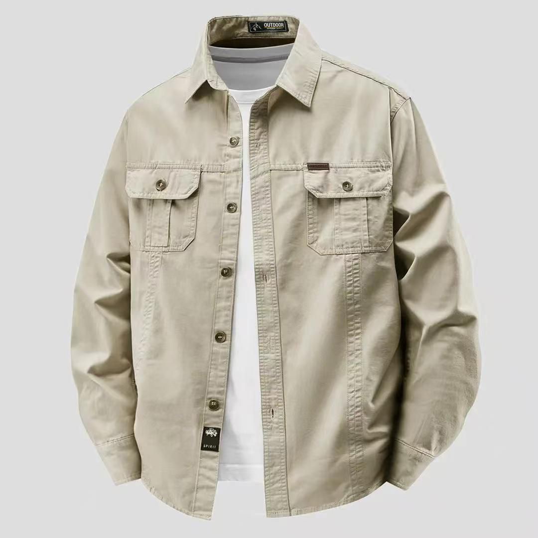 翻领+长袖+耐磨+工装+春秋+休闲