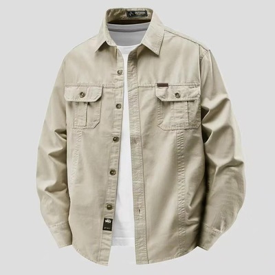 翻领+长袖+耐磨+工装+春秋+休闲